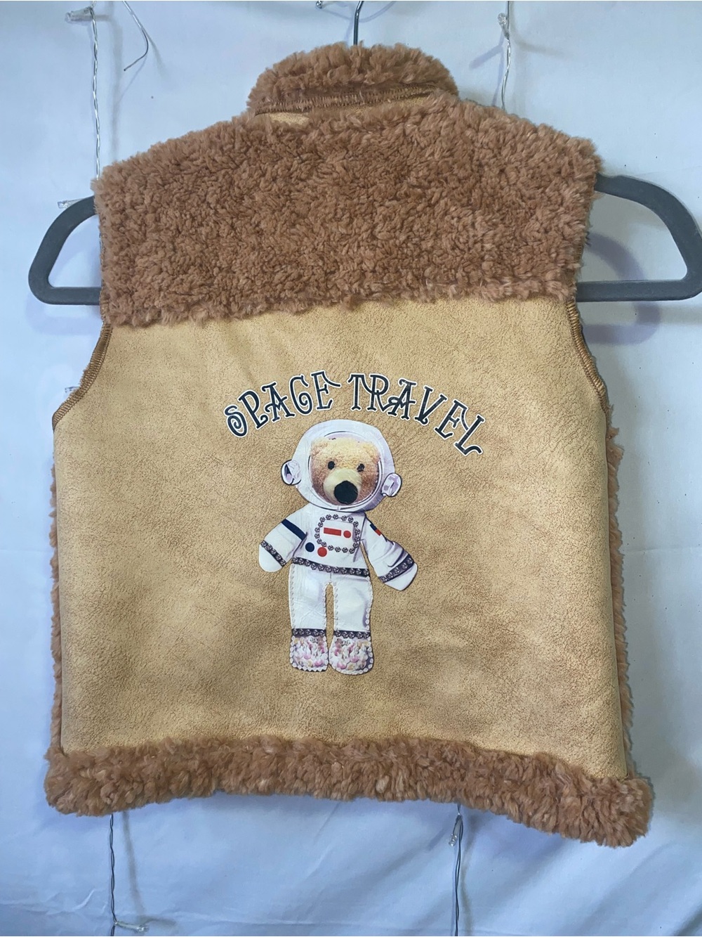 Kids "Space Travel" Teddy Astronaut Faux-Sherpa Vest - Tan